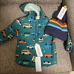 Baby Boys' Vehicle Printed Softshell Jacket - Cat & Jack™ Green 18M + hat NWT